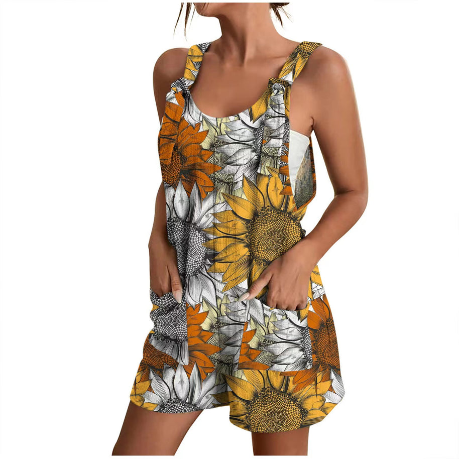 Damen luftiger Overall mit floralen Mustern und praktischen Taschen WW