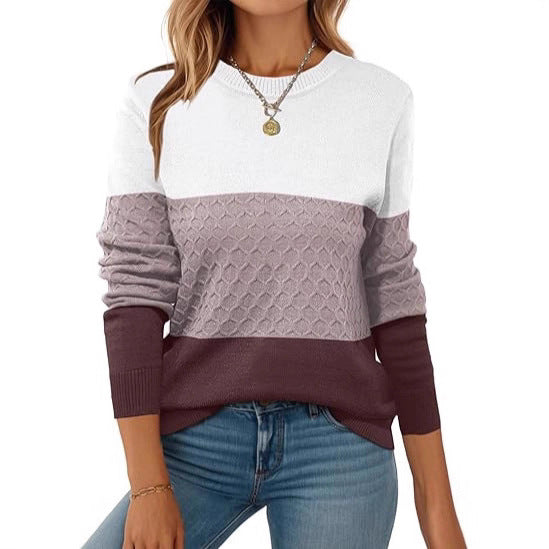 Damen Strickpullover mit strukturiertem Muster und eleganten Farbblockdetails WW