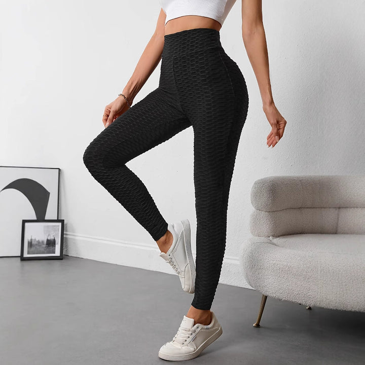 Damen Hochtaillierte Sportleggings mit strukturierter Oberfläche W&W Mode