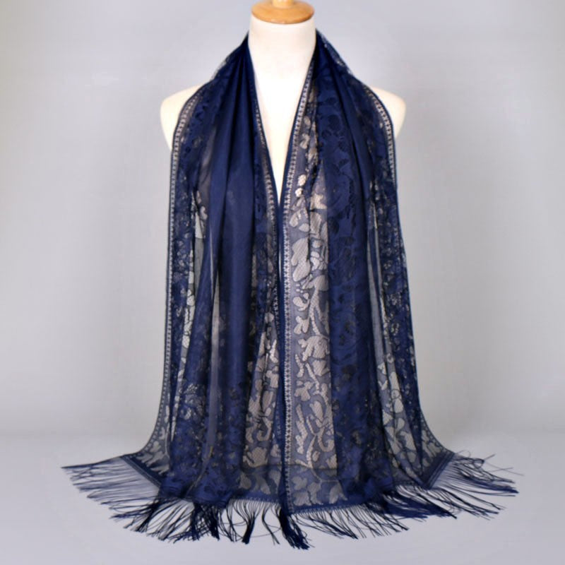 Damen Langer Spitzen-Schal mit fransten Abschlüssen W&W Mode
