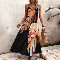 Damen Sommerliches Maxikleid mit buntem Blattdruck WW
