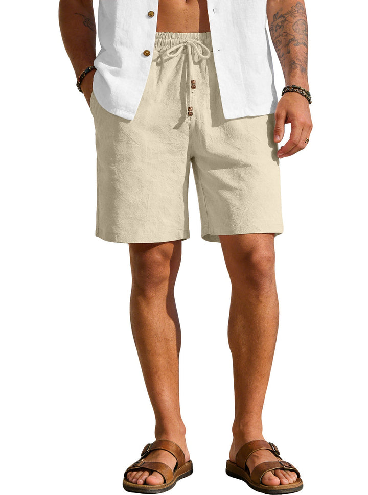 Herren nan leichte Strand-Bermuda aus Leinenmix mit Elastikbund Kordelzug und Zierknopfleiste W&W Mode