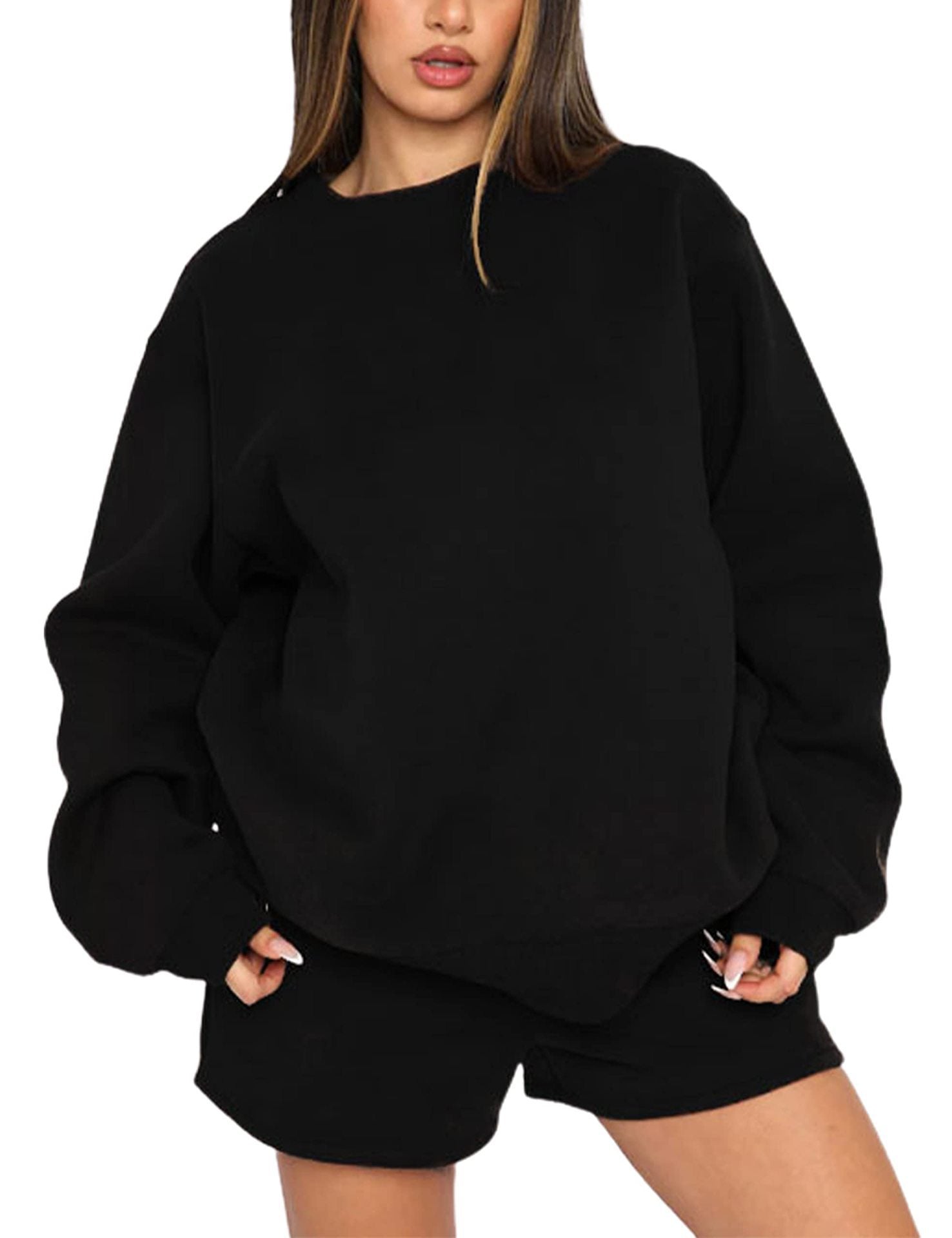 Damen bequemer Fleece-Cropped-Sweatshirt und Shorts-Mix WW