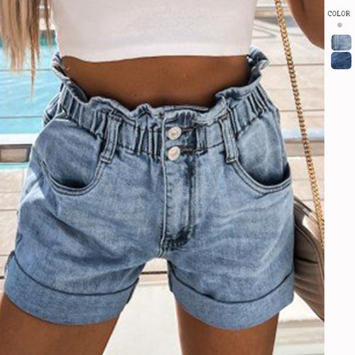 Damen Denim-Shorts mit hohem Bund und elastischem Taillenbereich WW