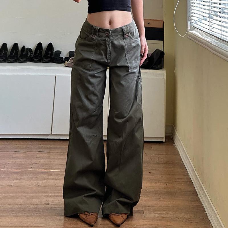 Damen weite Cargo-Hosen mit praktischen Taschen und engem Bund WW