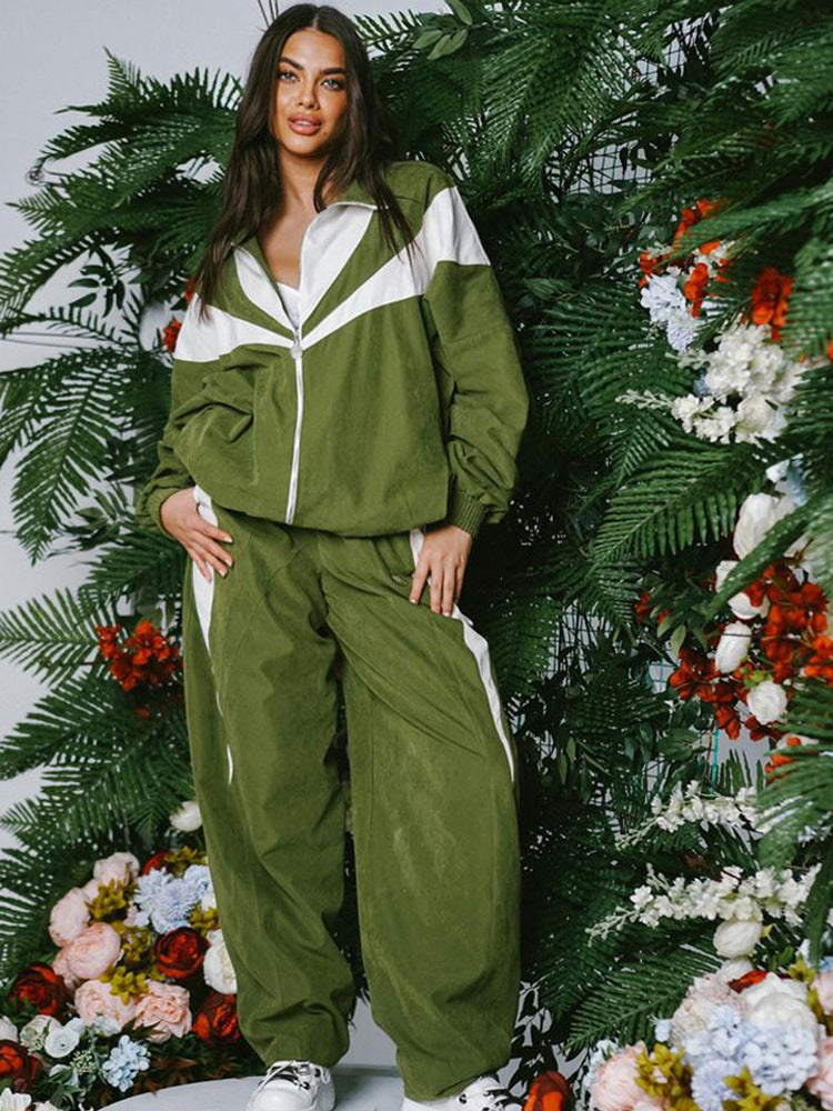 Damen sportliches Jacken- und Hosen-Set mit Kontrastelementen und komfortablem Schnitt WW