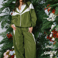 Damen sportliches Jacken- und Hosen-Set mit Kontrastelementen und komfortablem Schnitt WW