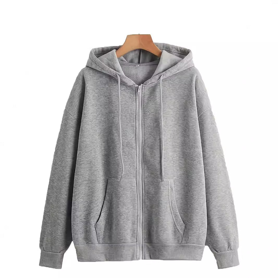 Damen bequeme Kapuzenjacke mit durchgehendem Reißverschluss und geräumigen Taschen WW