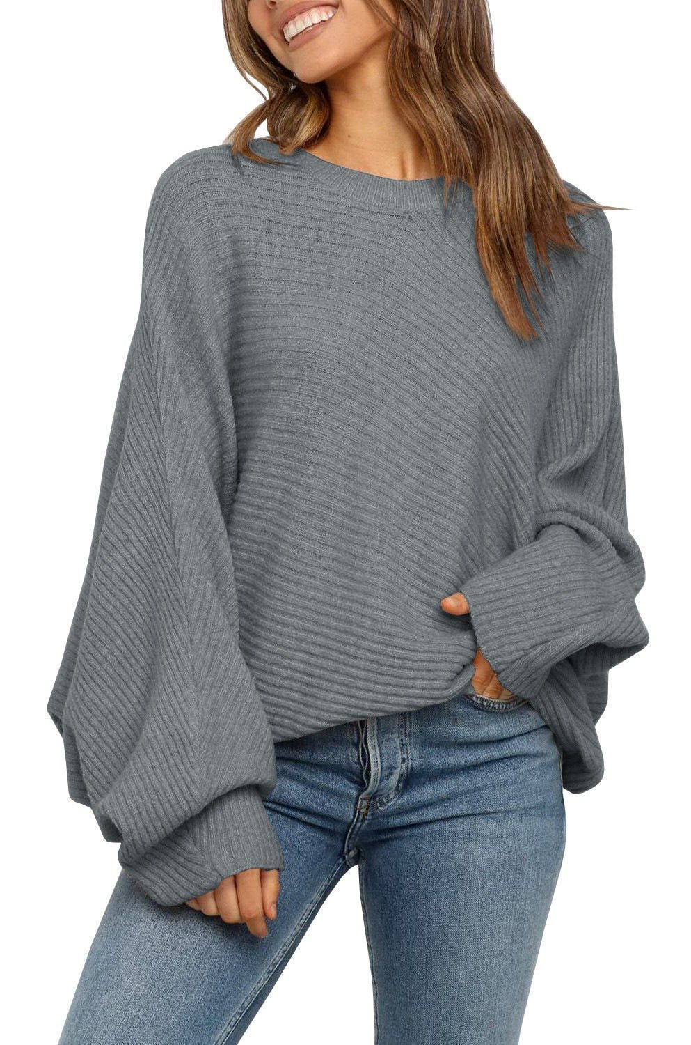 Damen Bequemer oversized Strickpullover mit weit geschnittenen Ärmeln WW