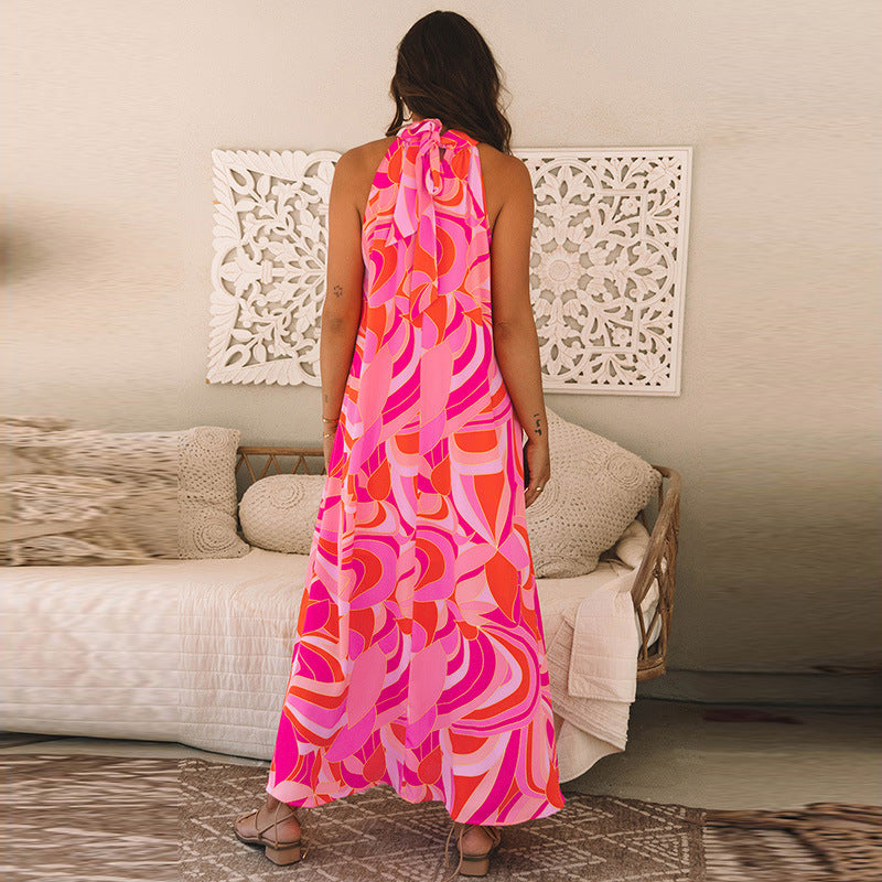 Damen Maxikleid mit hohem Kragen und floralem Muster WW