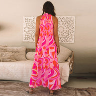 Damen Maxikleid mit hohem Kragen und floralem Muster WW