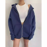 Damen oversized Kapuzenpullover mit Reißverschluss und praktischen Taschen WW