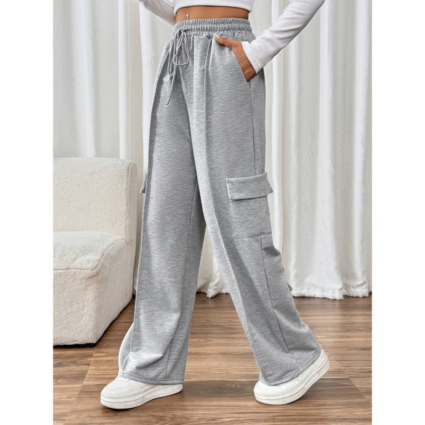 Damen Weite Cargo-Hosen mit elastischem Bund und praktischen Seitentaschen WW