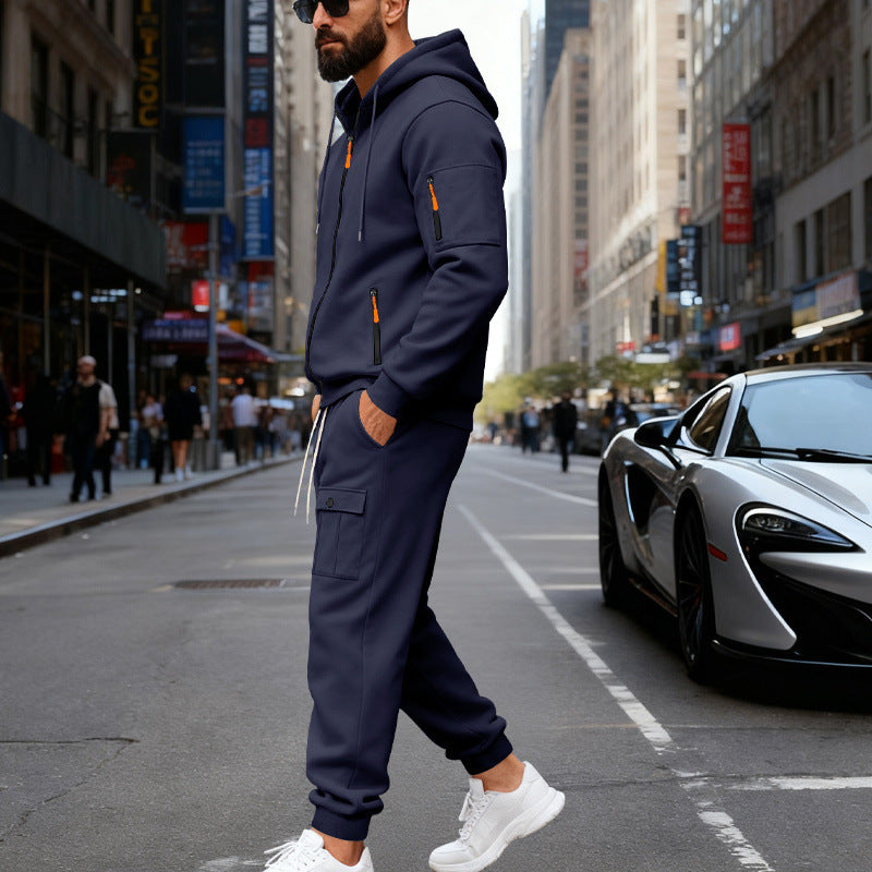 Herren stylisches Zweiteiliges Jogginganzug mit Kapuze und praktischen Taschen WW
