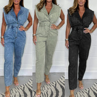 WW | Taillierte Utility-Taschen Denim Overall Jumpsuit