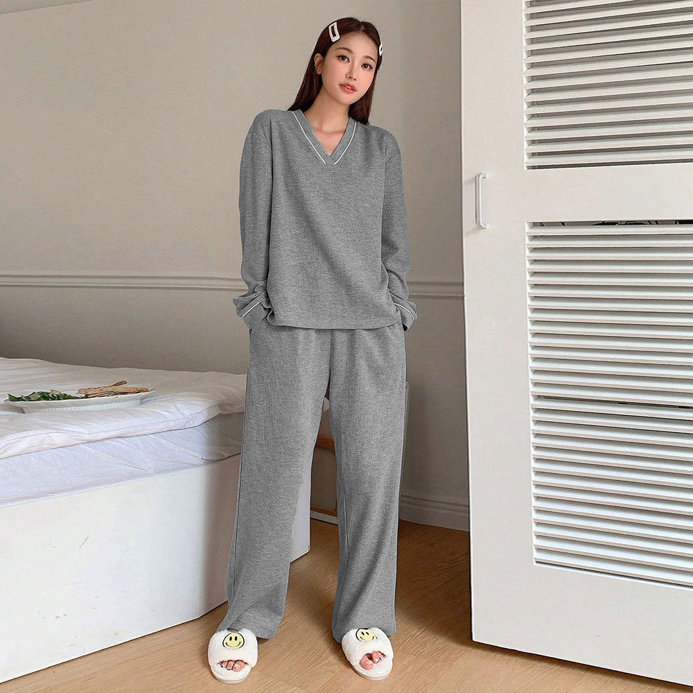 Damen Bequemes Lounge-Set aus weichem Material mit V-Ausschnitt und elastischen Bündchen W&W Mode