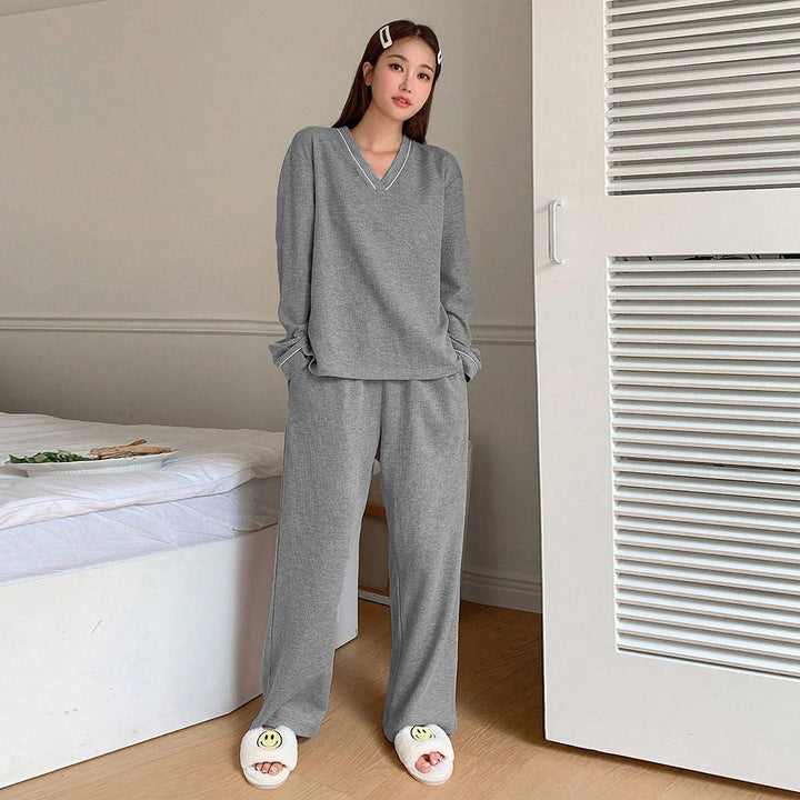 Damen Bequemes Lounge-Set aus weichem Material mit V-Ausschnitt und elastischen Bündchen W&W Mode