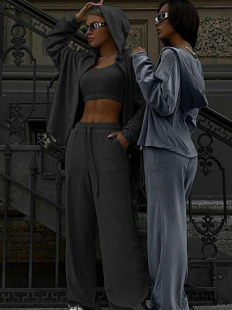 Damen sportliches Freizeit-Set mit cropped Top und weiter Hose WW