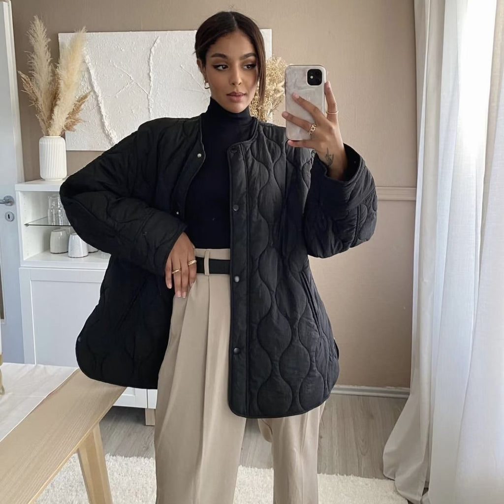 WW | Gepolsterte Jacke Damen, Leichtes Übergröße Modell Mit Taschen, Knopfverschluss