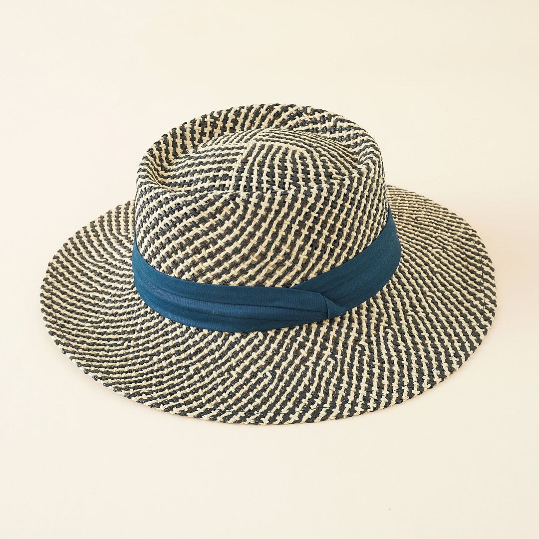 Damen Strohhut mit breiter Krempe und elegantem Kontrastband W&W Mode
