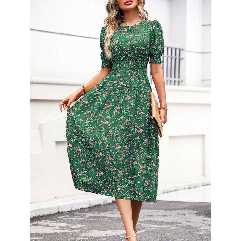 Damen Leichtes Blumendruck Maxi Kleid mit Smock-Taille WW