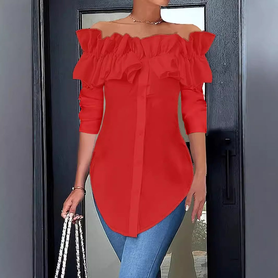 Damen Bluse mit schulterfreiem Design und voluminösen Rüschendetails WW