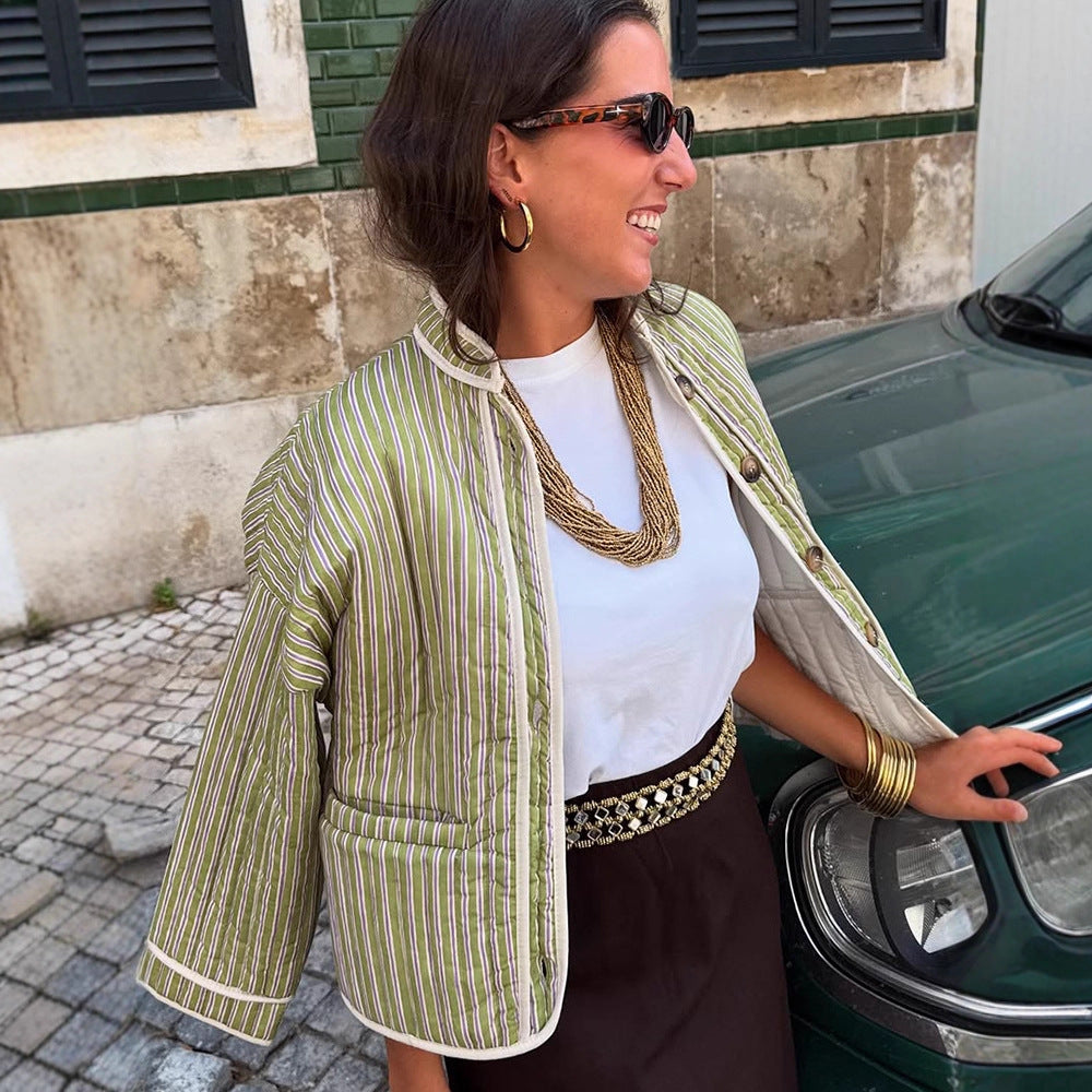 Damen leichte Steppjacke mit modischem Streifenmuster WW