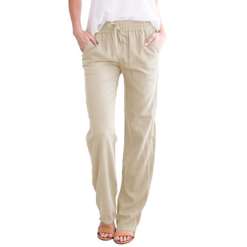 Damen Weite Leinenhose mit elastischem Bund und praktischen Seitentaschen WW