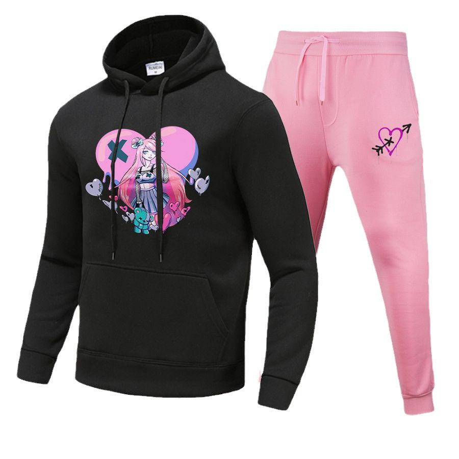 Damen Sportliches Hoodie- und Jogginghose-Set mit einzigartigem Grafikdesign WW
