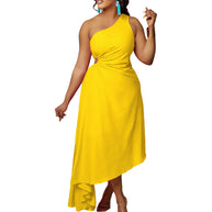 Damen asymmetrisches Wickelkleid mit einem Schulterdesign WW