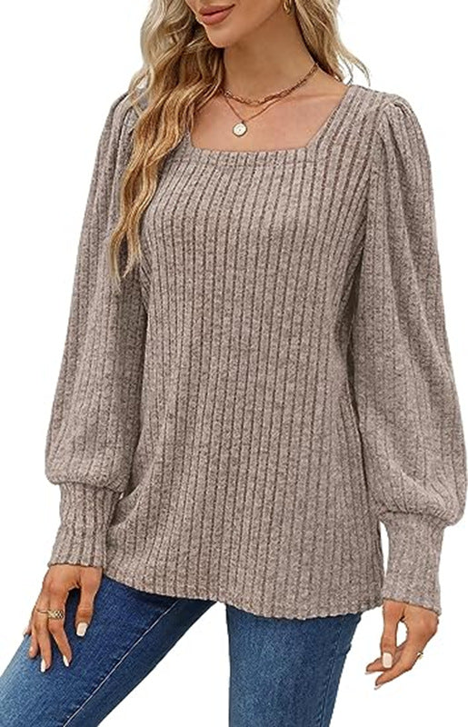 Damen Pullover mit geripptem Design und Ballonärmeln WW