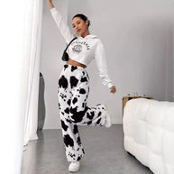 Damen Fleece-Hose im trendigen Kuhmuster WW
