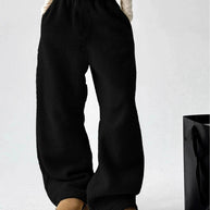 Damen bequeme Fleece-Hose mit weitem Schnitt und elastischem Bund WW