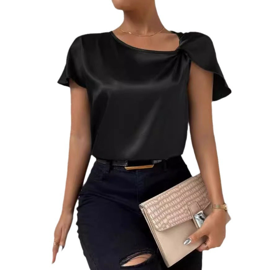 WW | Satin Twist einfarbiger lockerer vielseitiger Top