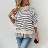 Damen gestreifter Sweatshirt mit Layering-Effekt und Rundhalsausschnitt WW