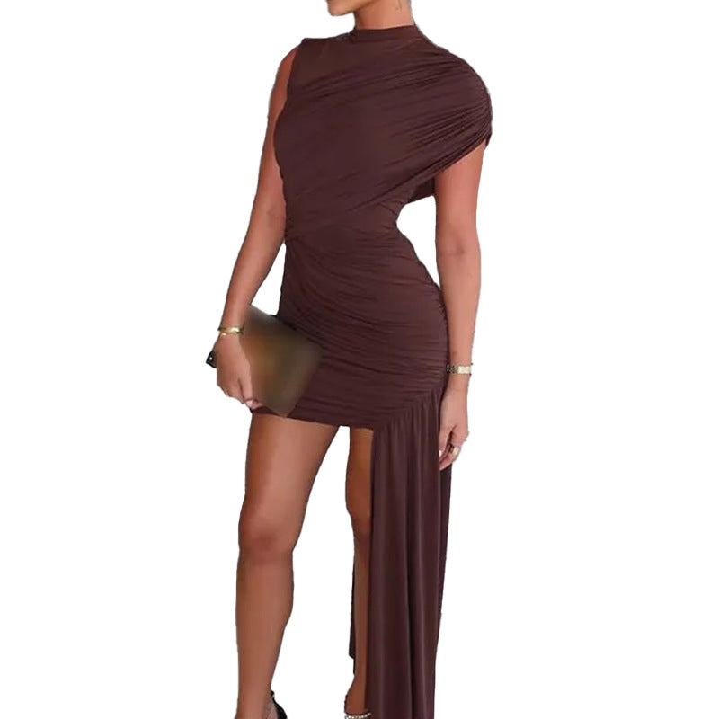 Damen Minikleid mit asymmetrischem Schnitt und raffiniertem Drapierungseffekt W&W Mode