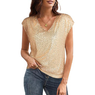 Damen Casual V-Ausschnitt Shimmer Top WW