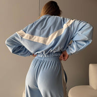 Damen sportlicher Fleece-Anzug mit hohem Kragen und elastischen Bündchen WW