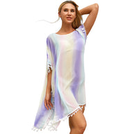 Damen Strandponcho mit luftiger Transparenz und filigranem Quastenrand WW