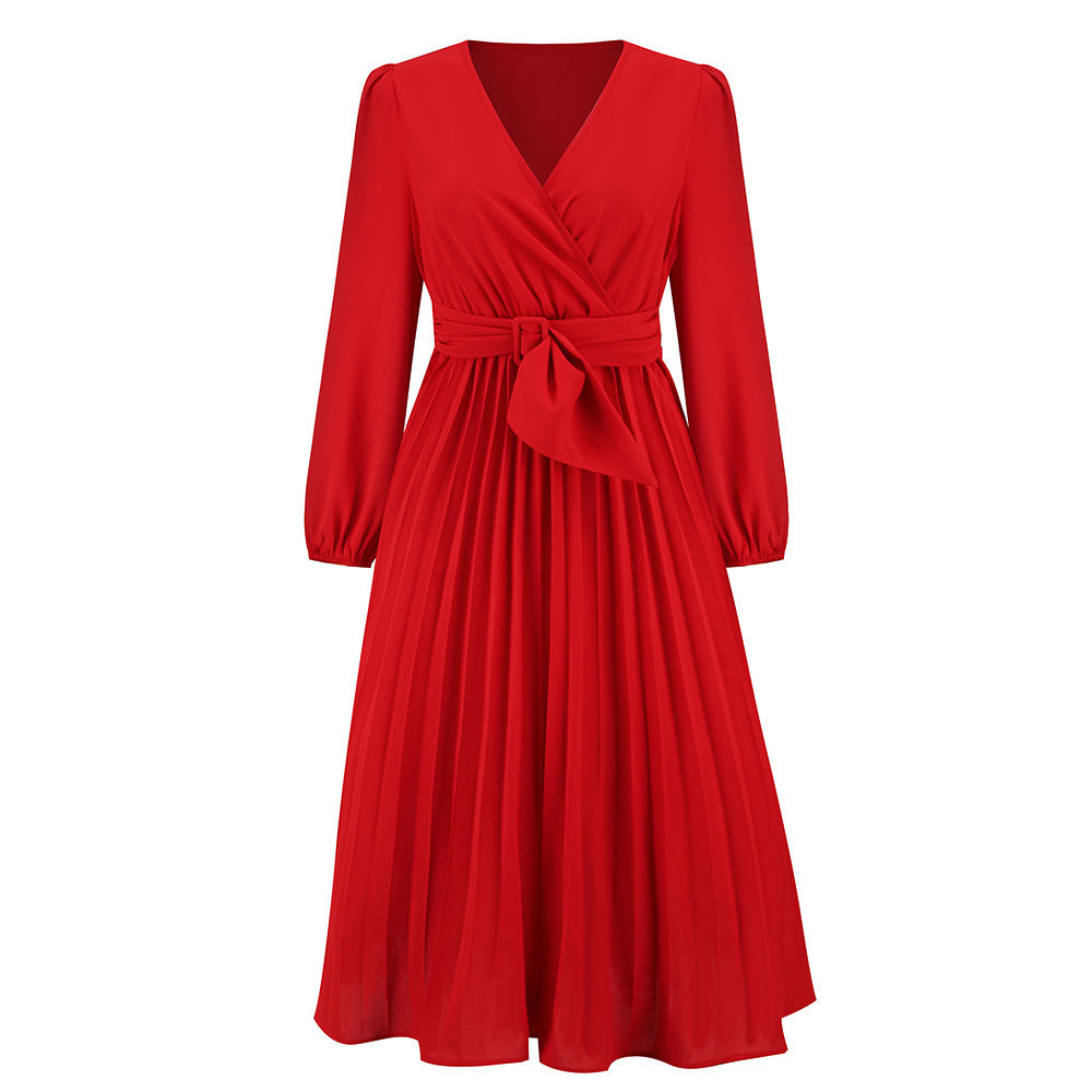Damen Wickelkleid mit Plissee-Design und eleganter Taillengürtel WW