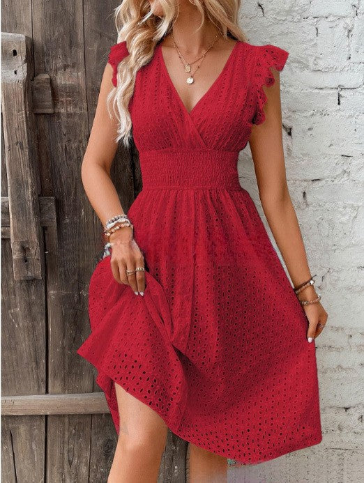 Damen Sommerliches Rüschkleid mit Waffelstruktur WW