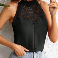 Damen Top mit romantischer Häkelspitze und offenem Rückendesign WW