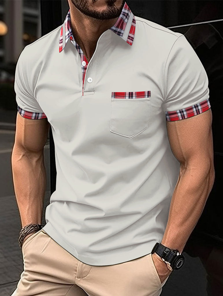 Herren Poloshirt mit modernem Karo-Design und Brusttasche WW