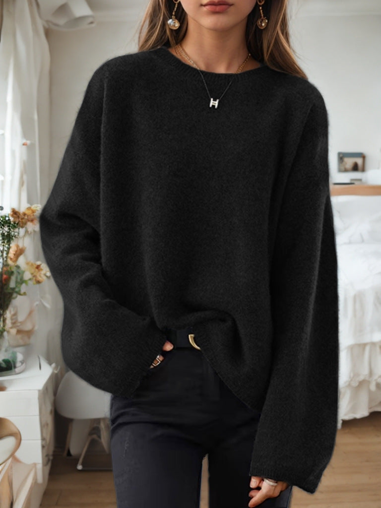 Damen Bequemer Strickpullover mit lässigem Schnitt und weitem Arm WW