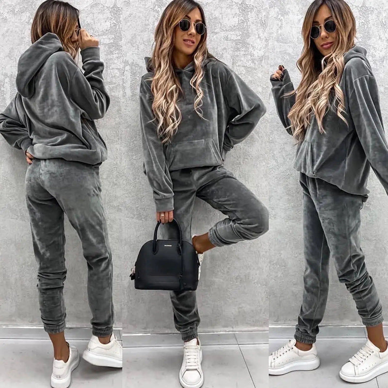 Damen kuscheliges Fleece-Set mit oversized Hoodie und bequemen Jogginghosen WW