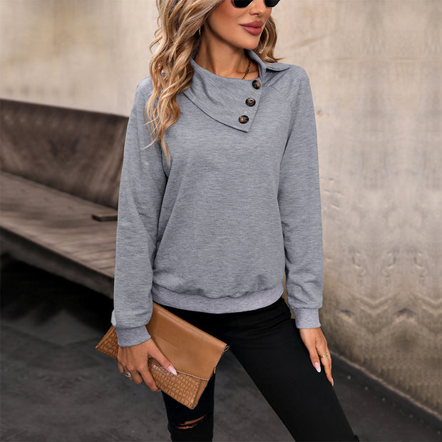 Damen bequemer Sweatshirt mit modischem Kragen und Knopfdetail WW