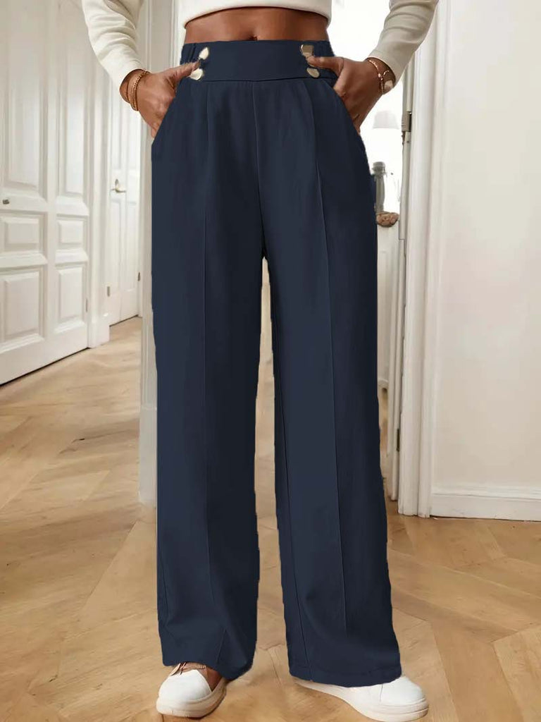 Damen Weite Hose mit dekorativen Knöpfen WW