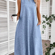 Damen lässiges Midi-Kleid mit tiefem Ausschnitt und praktischen Taschen WW