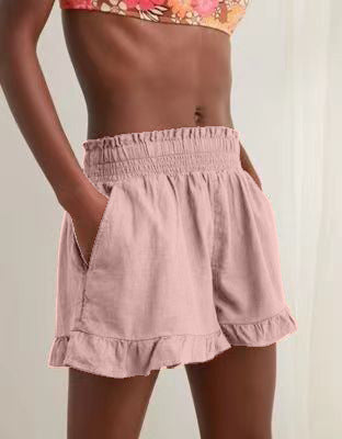 Damen Sommerkurze Hose mit elastischem Bund und fröhlichem Rüschensaum WW