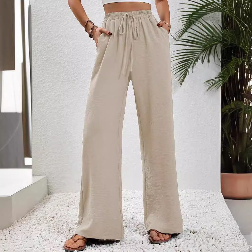 Damen lässige, breite Freizeithose mit elastischem Bund und seitlichen Taschen W&W Mode